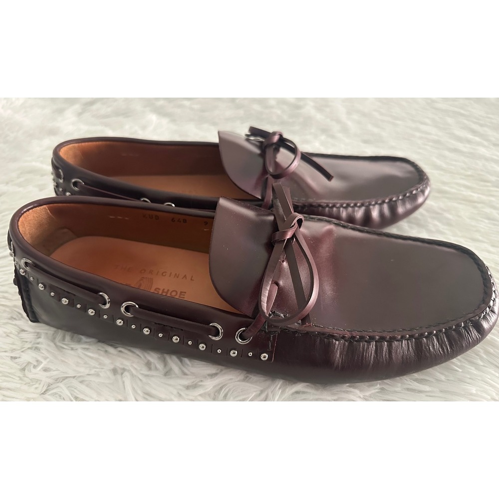 The Original Car Shoe Men Leather Driving Loafers Studded Moc Maroon Shoes Sz 9